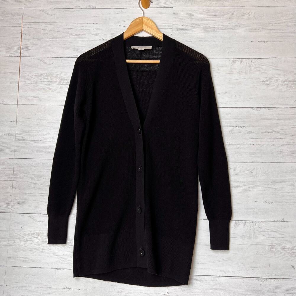 Loft Cardigan Womens Size XS Black Button Down Linen Blend Fabric Buttons